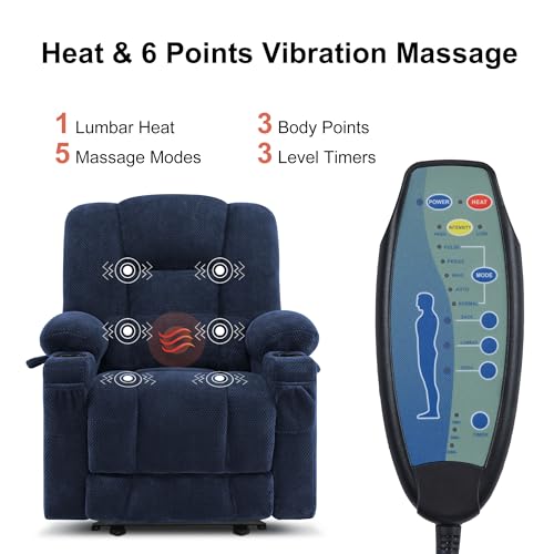 MCombo Zero Gravity Power Recliner Chair with Heat and Vibration Massage, Reclining Chair with USB & Type C Ports, Cup Holders for Living Room