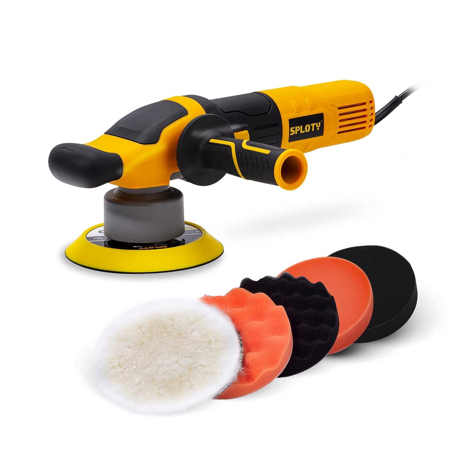 SPLOTY Buffer Polisher, 6-inch 120V Car Buffer, Variable Speed Dual Action Polisher with Detachable Handle, 5 Polishing Pads for Car Detailing