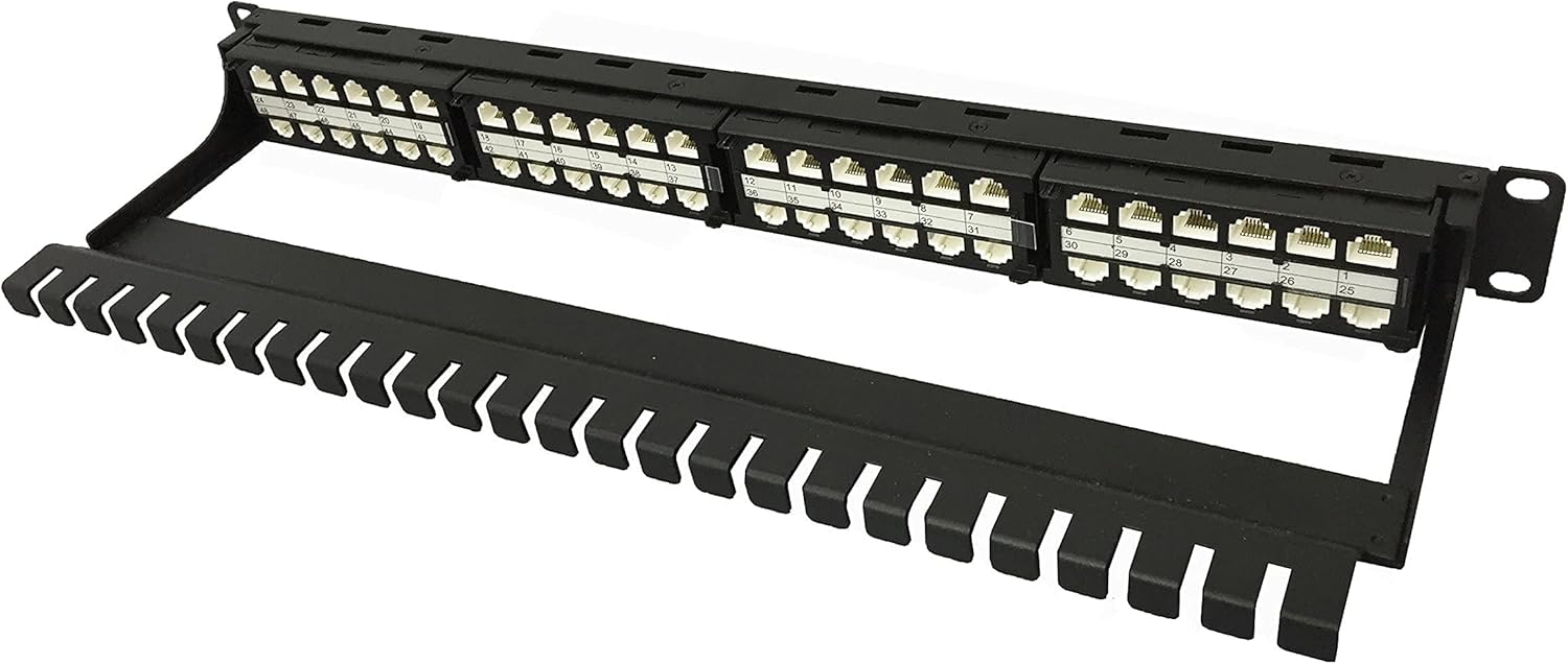 R.J. Enterprises® -HDPP-C6-48 ONE U-No Punch Down,Cat6,Patch Panel (10 Gig,TOOL-LESS, Feed Through