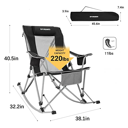 FUNDANGO Camping Rocking Chairs for Adults, Portable Rocking Chair Outdoor Folding for Beach, Outdoor, Travel, Picnic, Patio (BlackGery)