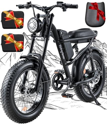 Riding'times 1500W Electric Bike for Adults Full Suspension, Long Seat Dirt Bike with 20" Fat Tire, Max 28/31MPH & 37-150 Miles