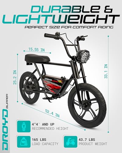 Droyd Blipper Electric Bike for Kids 13+, 250W Electric Mini Bike, 24V Lithium-Ion Battery w/Max Speed 12.5 Mph, Up to 12.5 Miles Range