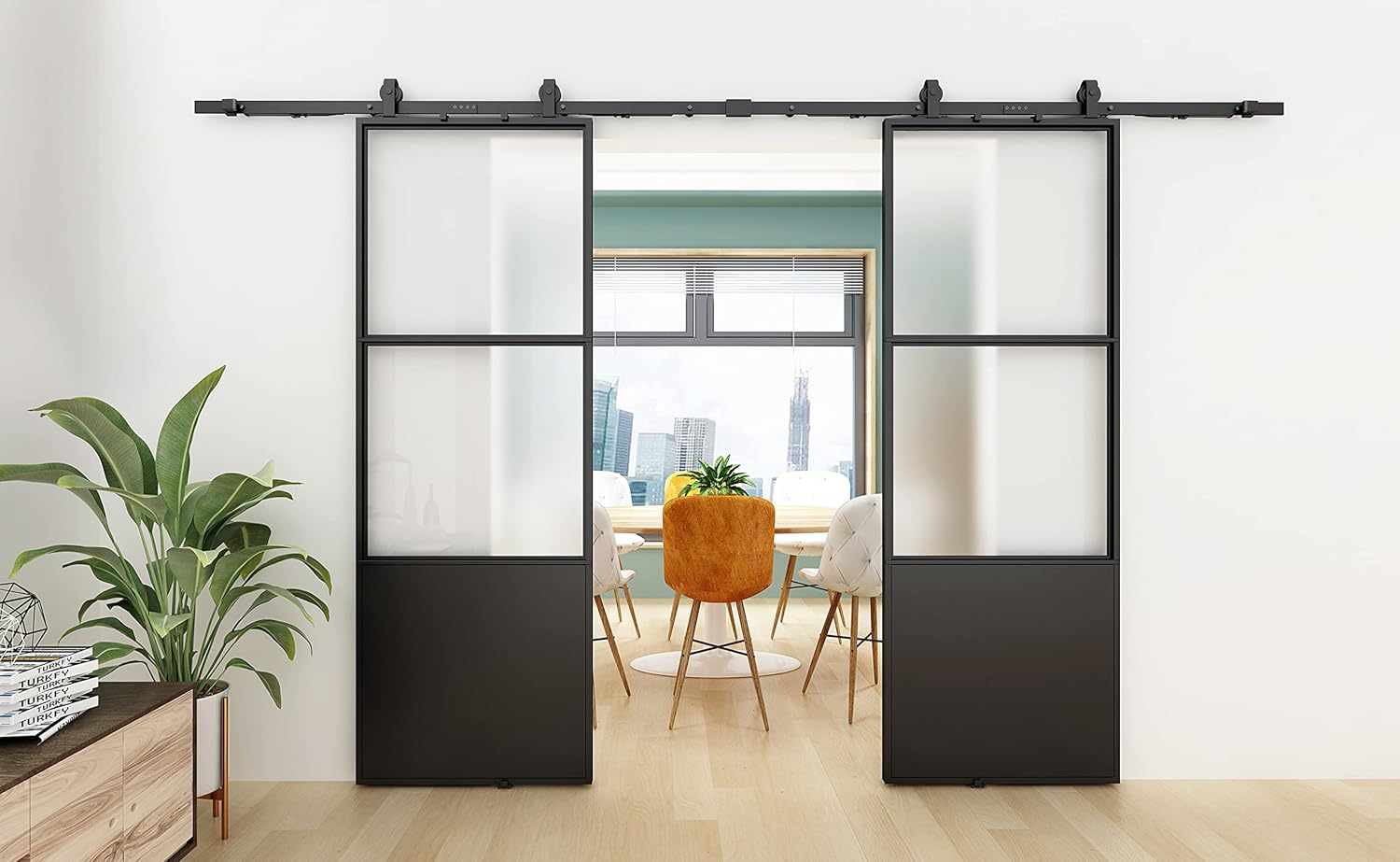 JUBEST Double Barn Door 72 x 84 in with 12FT Hardware Kit and Soft Close Mechanism
