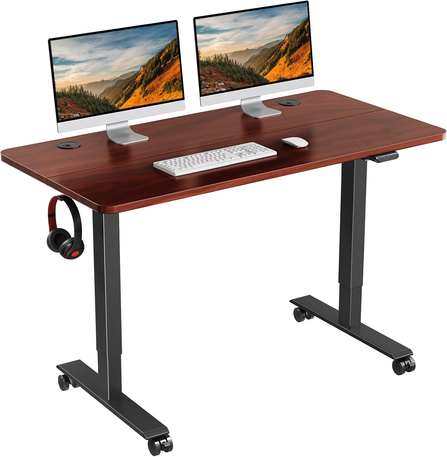 WOKA Electric Standing Desk, 48 x 24 inch Height Adjustable Desk, Stand Up Desk with Casters, Sit to Stand Desk with Splice Board