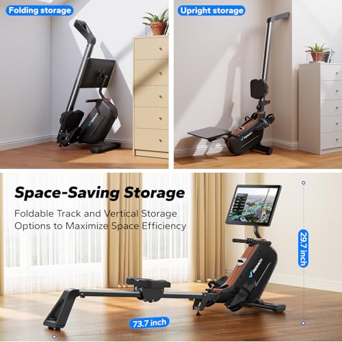 MERACH Rowing Machines for Home, Powerful Electromagnetic Row Machine with 51.2" Extended Rail, 16-Level Handle Resistance Adjustment Rower