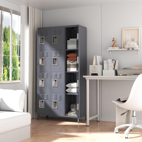 Metal Locker 3 Doors Storage Lockers for Employee,72" Tall Locker with Shelves and Hooks Steel Sports Locker for Office School Office Gym Home Garage
