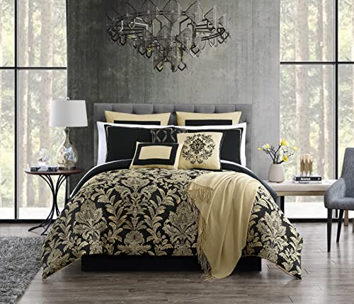 Riverbrook Home 100% Polyester Comforter Set, Queen, Hillcrest - Ivory/Gold, 9 Piece Set