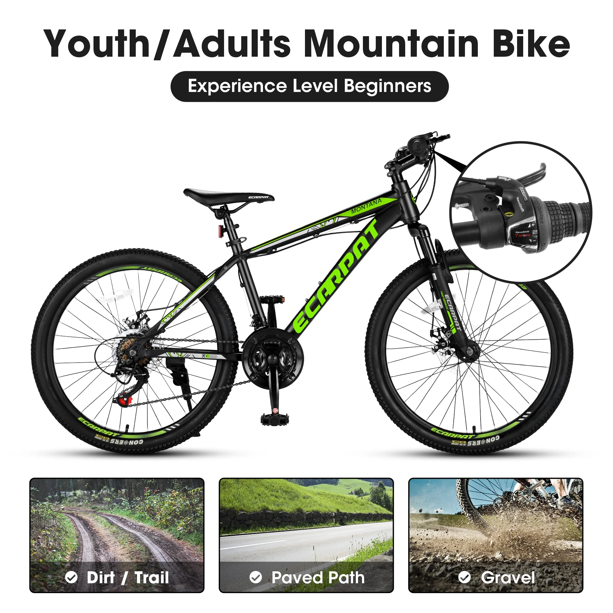 24 inch Mountain Bike for Kids and Adults, Shimano 21-Speed Aluminium Frame Bike with Disc Brake