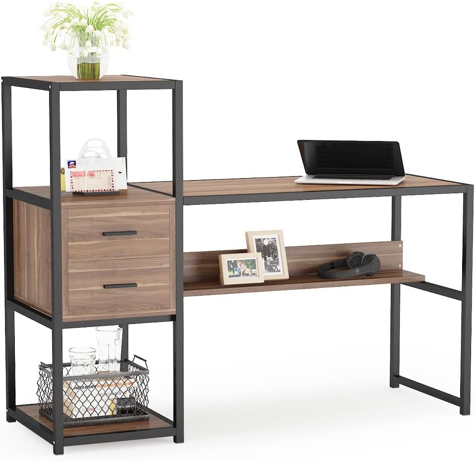 Tribesigns 55 Inches Computer Desk with 4 Storage Shelves and 2 Drawers