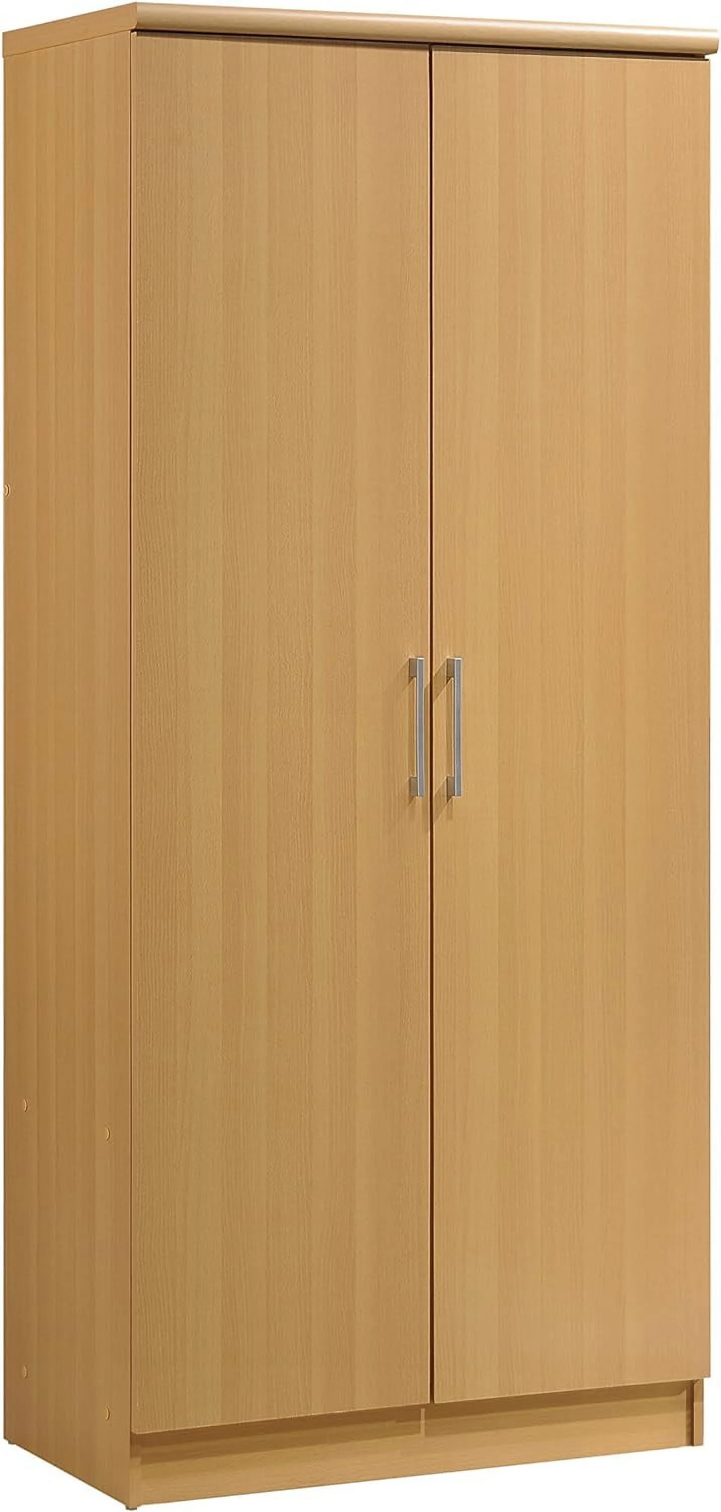 IMPORT 2 Door Wardrobe With Adjustable/Removable Shelves & Hanging Rod, Beech