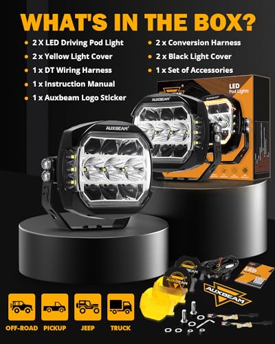 Auxbeam V-MAX Series 72W LED Pod Driving Lights, 4x2.5 Inch Rectangle Side Shooter Offroad Cube Spotlights with Amber DRL