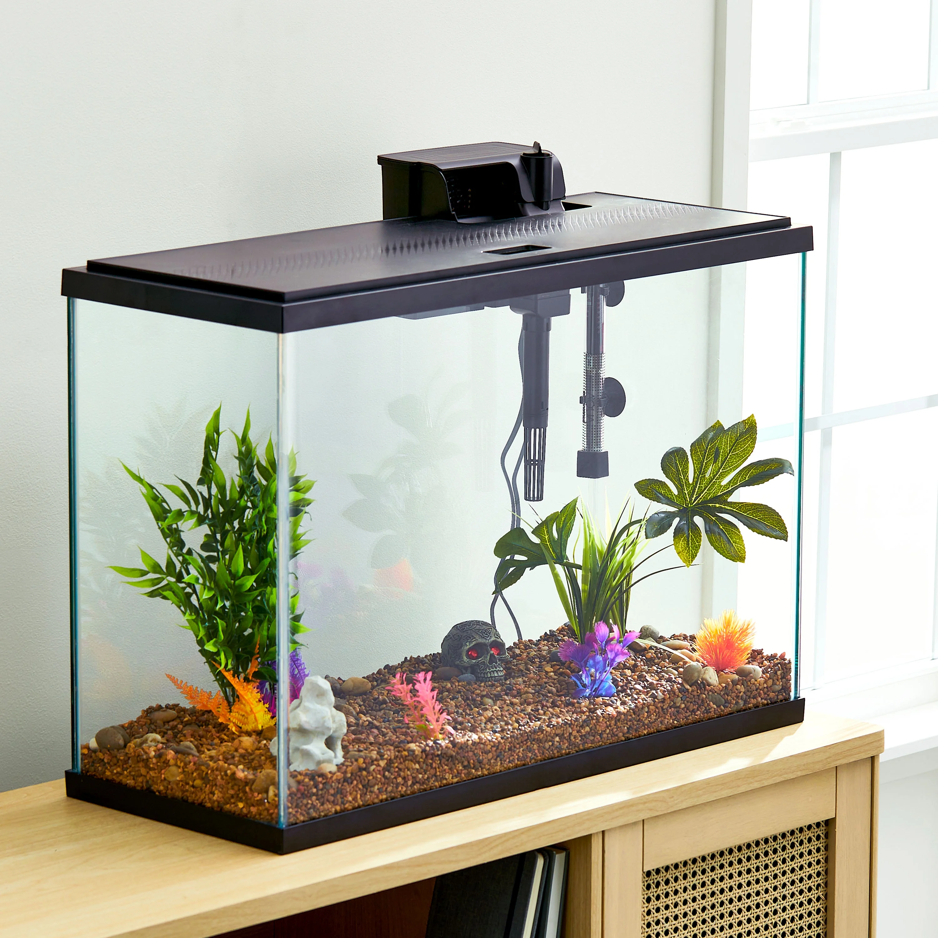 Aqua Culture Glass 29 Gallon Aquarium Starter Kit, Black, 30.2''L x 12.44''W x 21.18''H