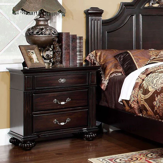 CoSoTower 1Pc Nightstand Only Traditional Dark Walnut Solid Wood 3-Drawers Ball Bearing Metal Glides Antique Brass Handles W/ Acrylic Accent Bedroom
