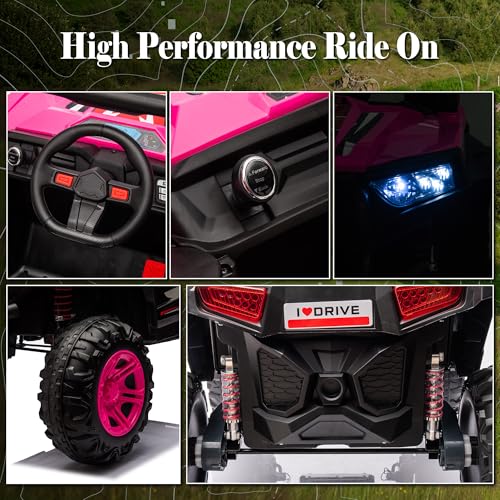 24V Ride on Car Kids Side by Side with Remote Control, 2 Seater 4WD Kids UTV Off-Road Power Wheels