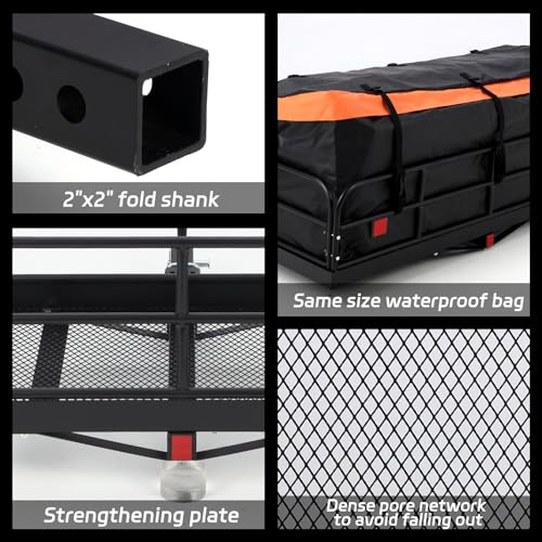 Hitch-Mounted Cargo Carrier | 60"x24"x14" Basket with 500 Lb Capacity | with Net and Straps | Fits 2-Inch Receivers | for Cars and SUVs