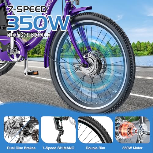 MOONCOOL Electric Tricycle for Adults, 350W 36V Electric Trike Motorized Three Wheel Electric Bicycle