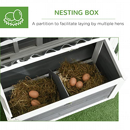 PawHut Wooden Chicken Coop with Run for 3-4 Chickens, Hen House with Nesting Box, Removable Tray, Fence, Outdoor Poultry Cage, 68" x 59" x 42", Gray