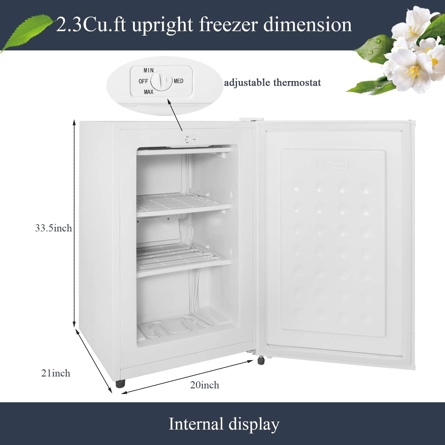 R.W.FLAME 2.3 Cu.ft Mini Upright Freezer Compact Freezer - Small Freezer Single Door, Small Freezer for Bedroom/Dorm/Home/Office, White
