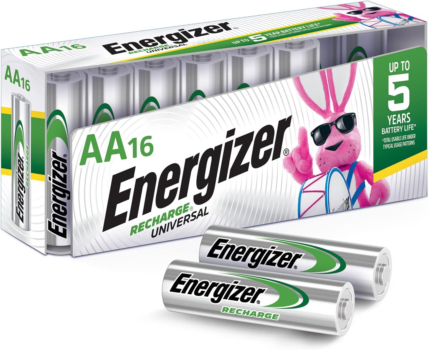 Energizer Rechargeable AA Batteries, Recharge Universal Double A Battery Pre-Charged, 16 Count Pack of 2