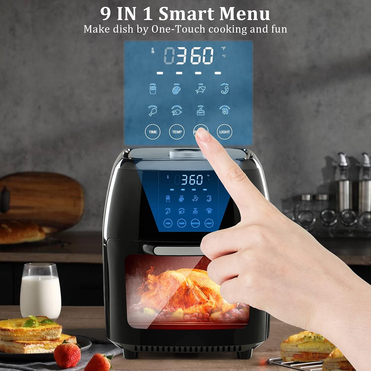 Air Fryer, 12.7-Quarts Air Oven, Rotisserie Oven, 1700W Electric Air Fryer Oven with LED Digital Touchscreen