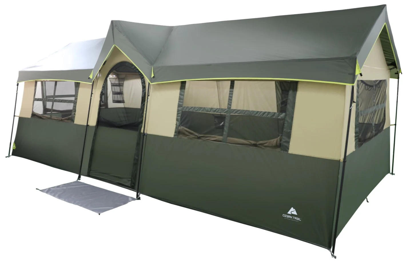 Ozark Trail Hazel Creek 12 Person 3-Room Cabin Tent, 20' x 9' x 84, Green