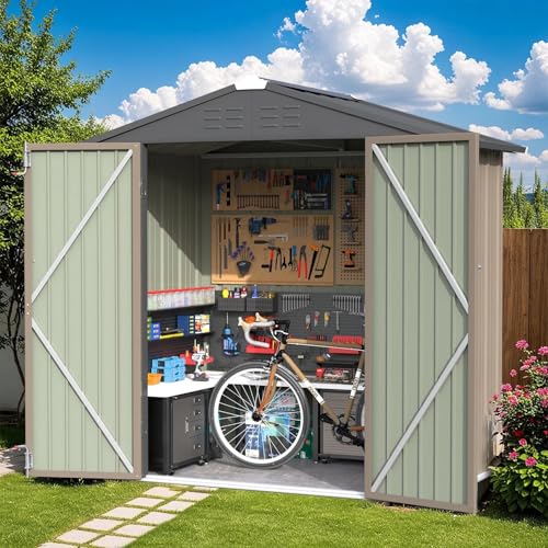 Greesum 5×3 FT Outdoor Storage Shed, Metal Storaged Sheds Without Floor, Tool Sheds with Lockable Doors and Sloping Roof for Garden, Patio, Backyard