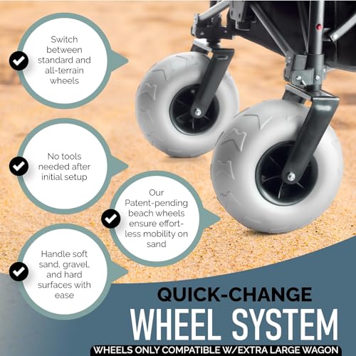 TerrainGO Beach Wagon Wheels for Sand | Quick-Change Interchangeable | Air-Filled Beach Cart Tires (for Extra Large Wagon Only. Will Not Work W/Large