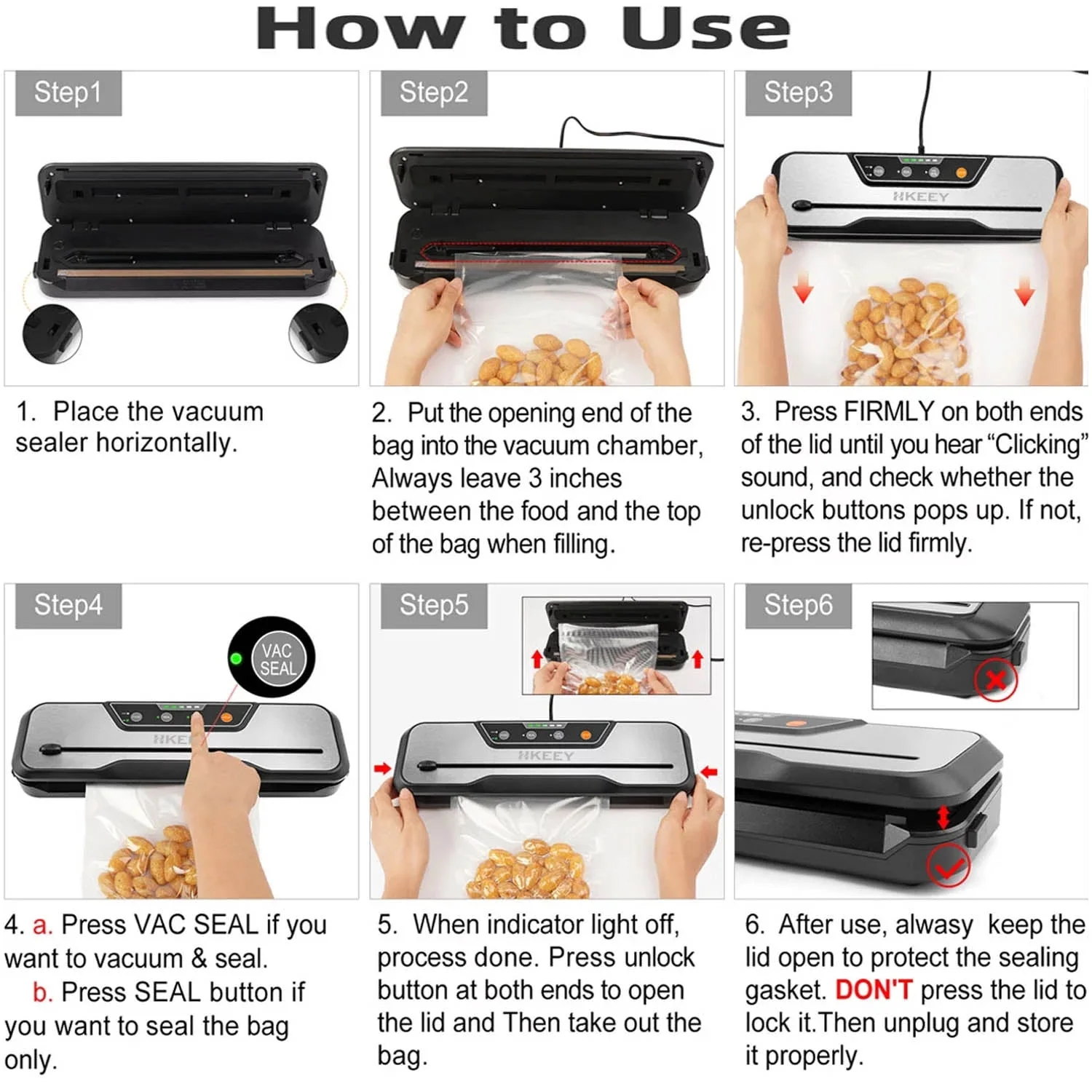 Food Vacuum Sealer Machine with 2 Rolls Food Vacuum Sealer Bags  .Food Storage Saver Dry & Moist Food Modes, Led Indicator Lights, Easy to Clean