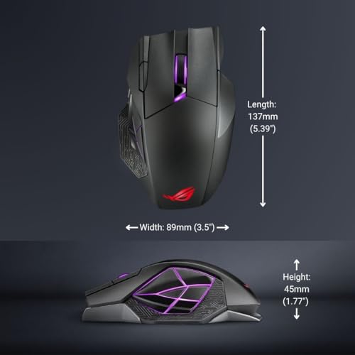 ASUS ROG Spatha X Wireless Gaming Mouse (Magnetic Charging Stand, 12 Programmable Buttons, 19,000 DPI, Push-fit Hot Swap Switch Sockets
