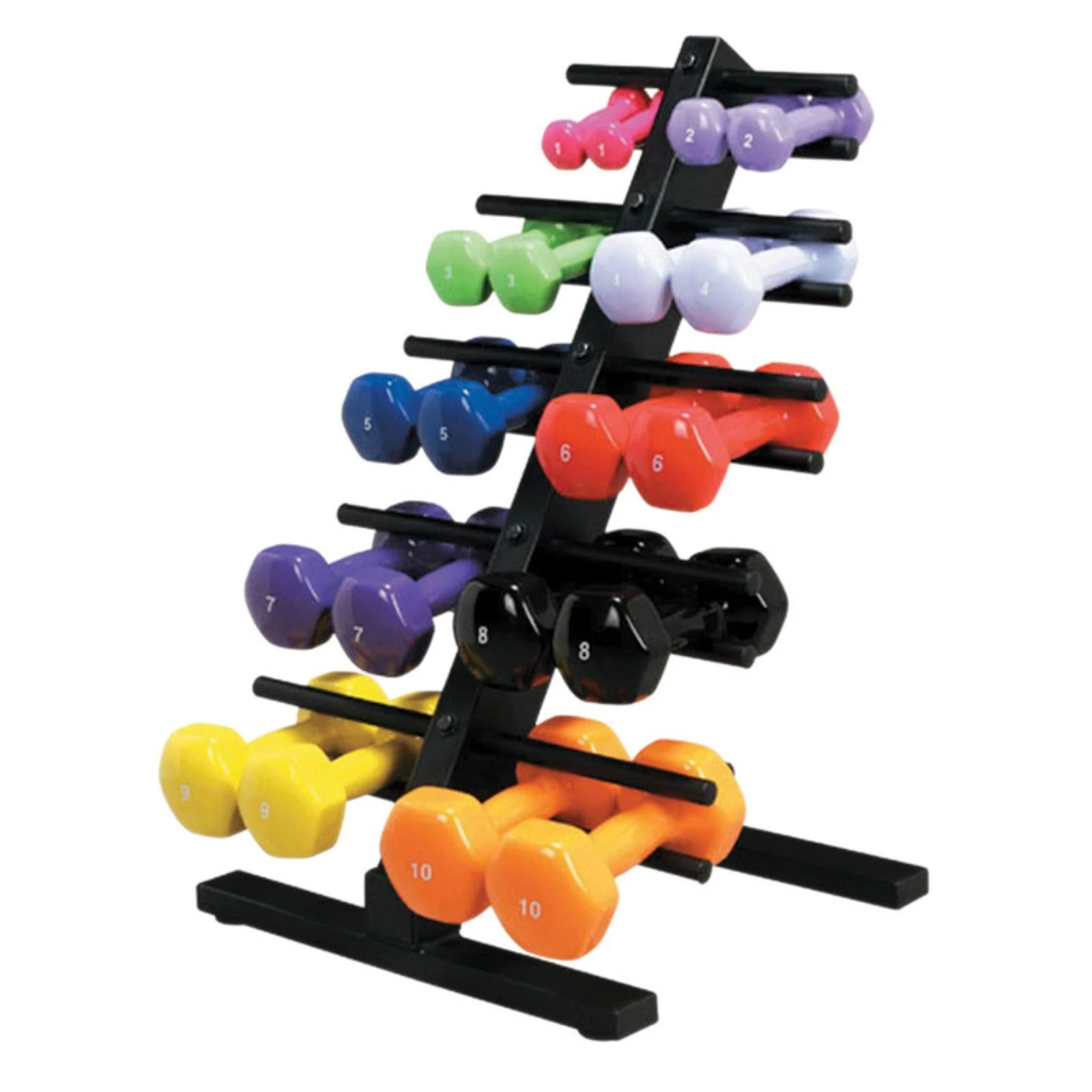 Cando Vinyl Coated Dumbbell - 10-Piece Set with Floor Rack
