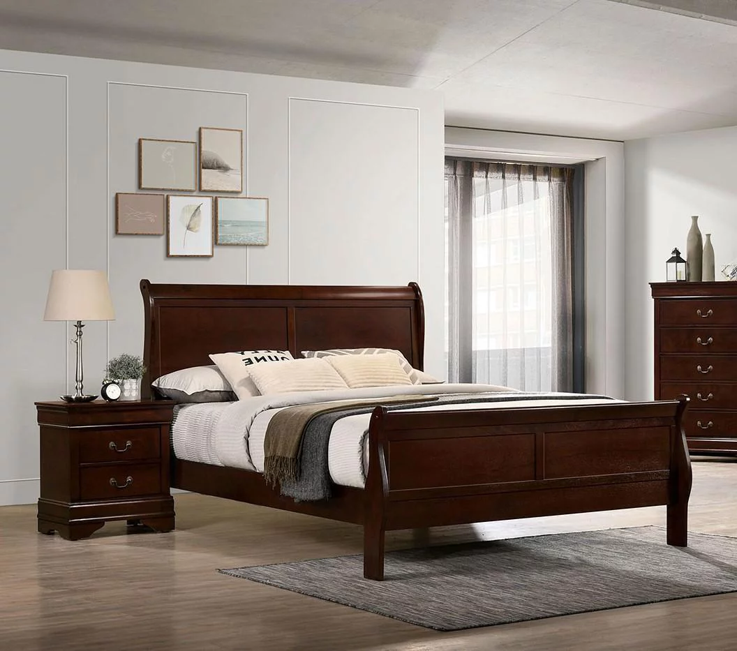 Cherry Solid Wood Full Bedroom Set 5pcs FOA CM7966CH Louis Philippe