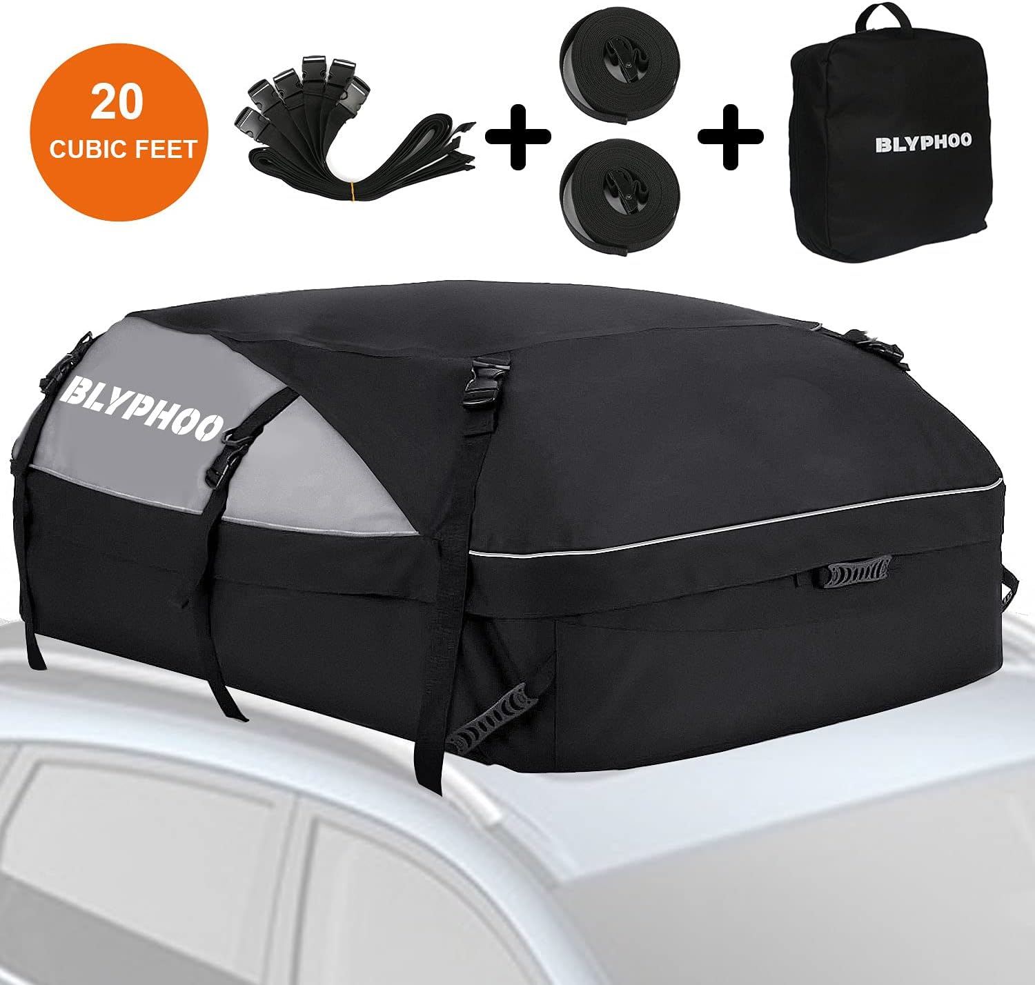 BLYPHOO 20 Cubic Feet Rooftop Cargo Carrier，Upgraded Car Roof Bag, Waterproof Rooftop Cargo Bag