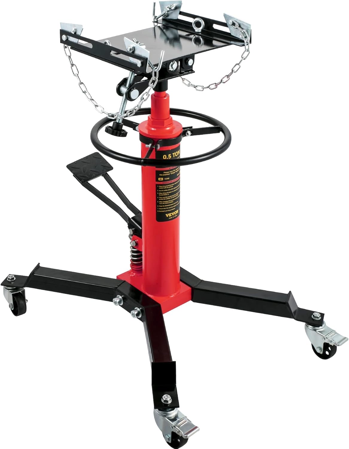 VEVOR Transmission Jack,1/2Ton/1100lbs Capacity Hydraulic Telescopic Transmission Jack, 2-Stage Floor Jack Stand with Foot Pedal, 360° Swivel Wheel