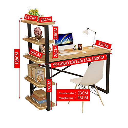 Solid Wood Desk Desktop Computer Desk,Modern Study Desk with Bookshelf Study Desk PC Laptop Desk Workbench