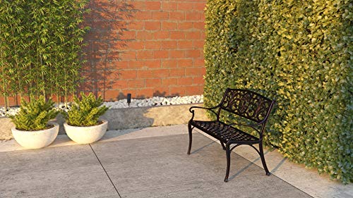 63284 Decatur Cast Aluminum Patio Bench Heavy Duty Rust Free Metal Construction Front Porch Backyard Lawn Garden Pool Deck Outdoors Fleur-De-Lis
