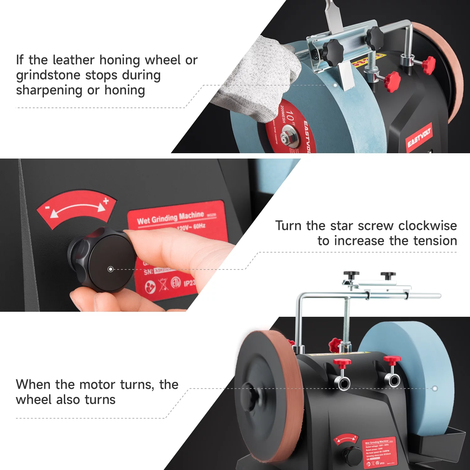 Eastvolt 10 Inch Low Speed Wet Grinding Machine, 90- 150RPM Variable Speed Water Cooled Sharpening System for Household Knives and Woodworking Tools