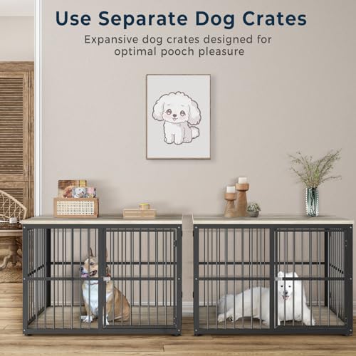 86.62''Dog Crate Furniture Large Breed TV Stand with Double Rooms,Wooden Dog Kennel Dog Crate End Table with Removable Divider for Large Medium Dogs