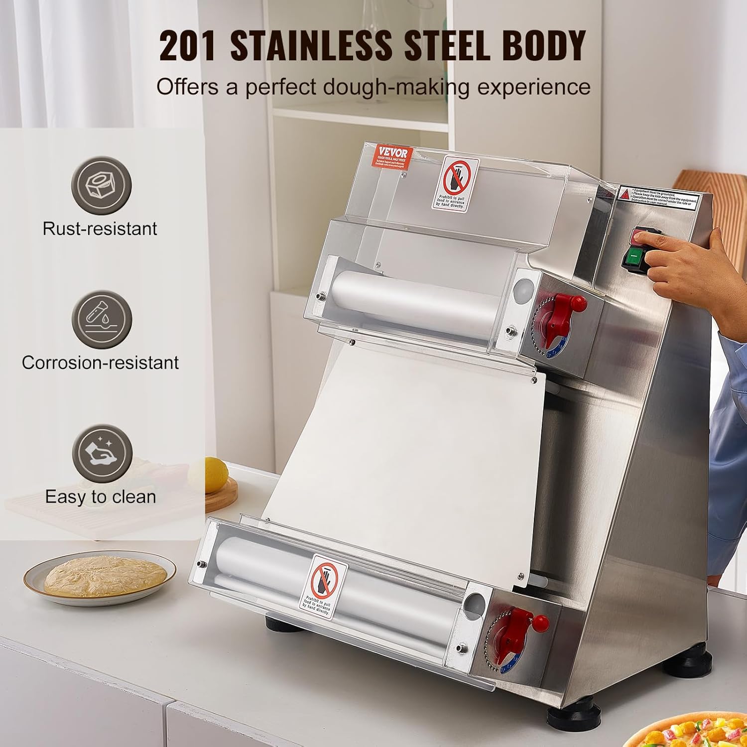 VEVOR Pizza Dough Roller Sheeter, 3-15 Inch Automatic Commercial Pizza Press, 390W Electric 260 Per Hour Dough Roller