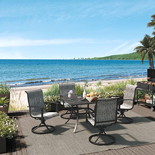 Grand patio 7-Piece Patio Dining Set for 6, Outdoor Dining Set with Swiviel Patio Chairs & 1 Rectangular Woodgrain Dining Table with Umbrella Hole