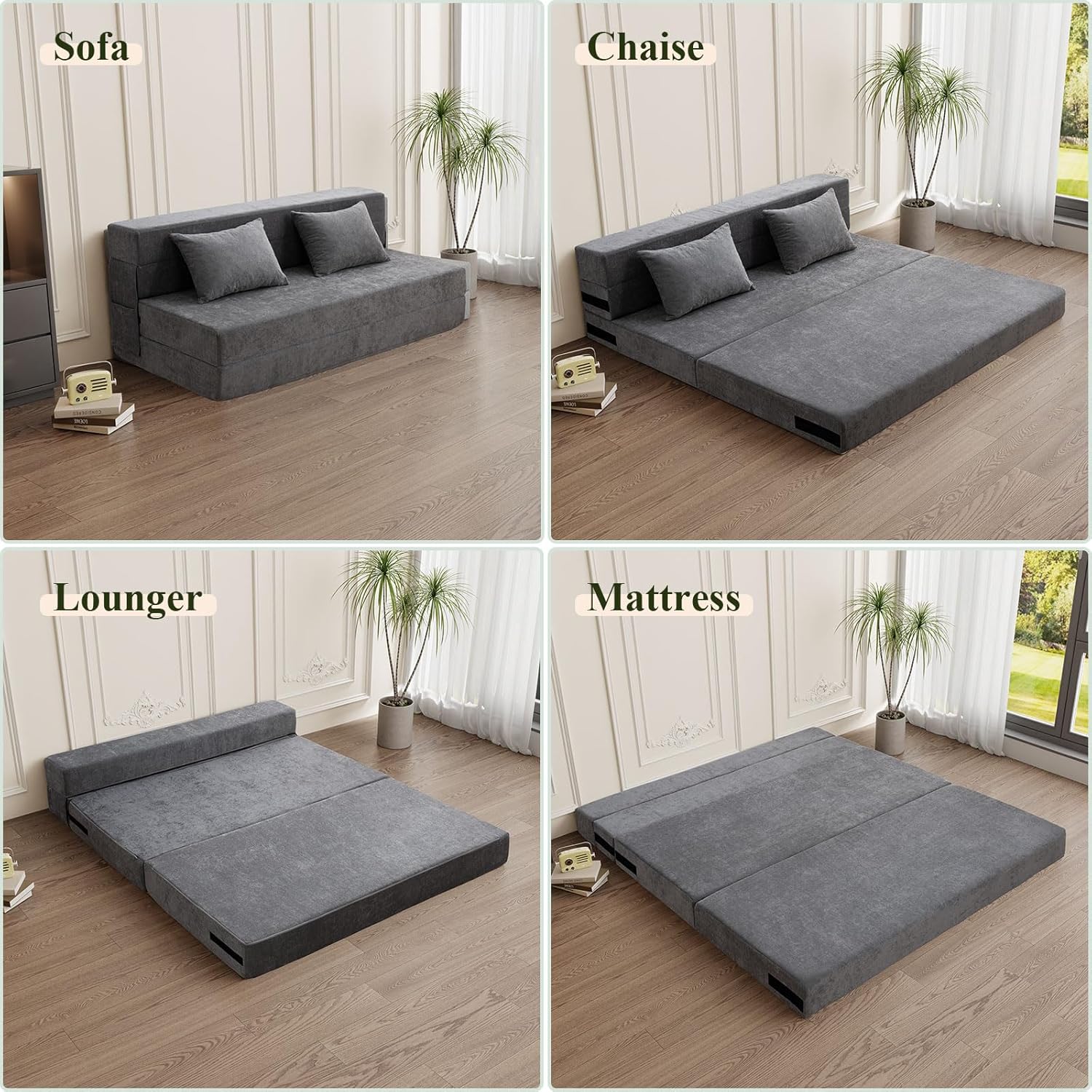 HOMFINE Folding Sofa Bed - Convertible Sleeper Chair with Pillow, Fold Out Couch, Memory Foam Floor Mattress, Futon Couch