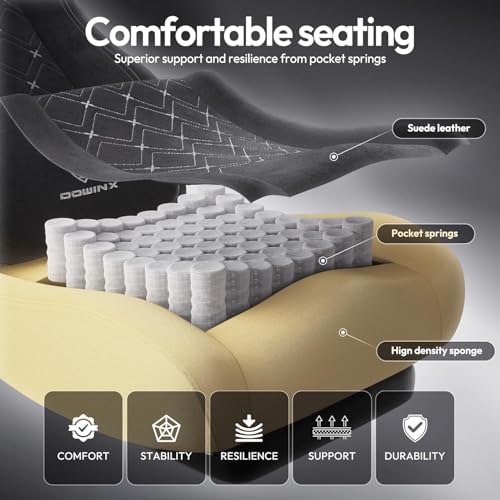 Dowinx Fabric Gaming Chair with Heated Massage Lumbar Support, Computer Game Chairs for Adults