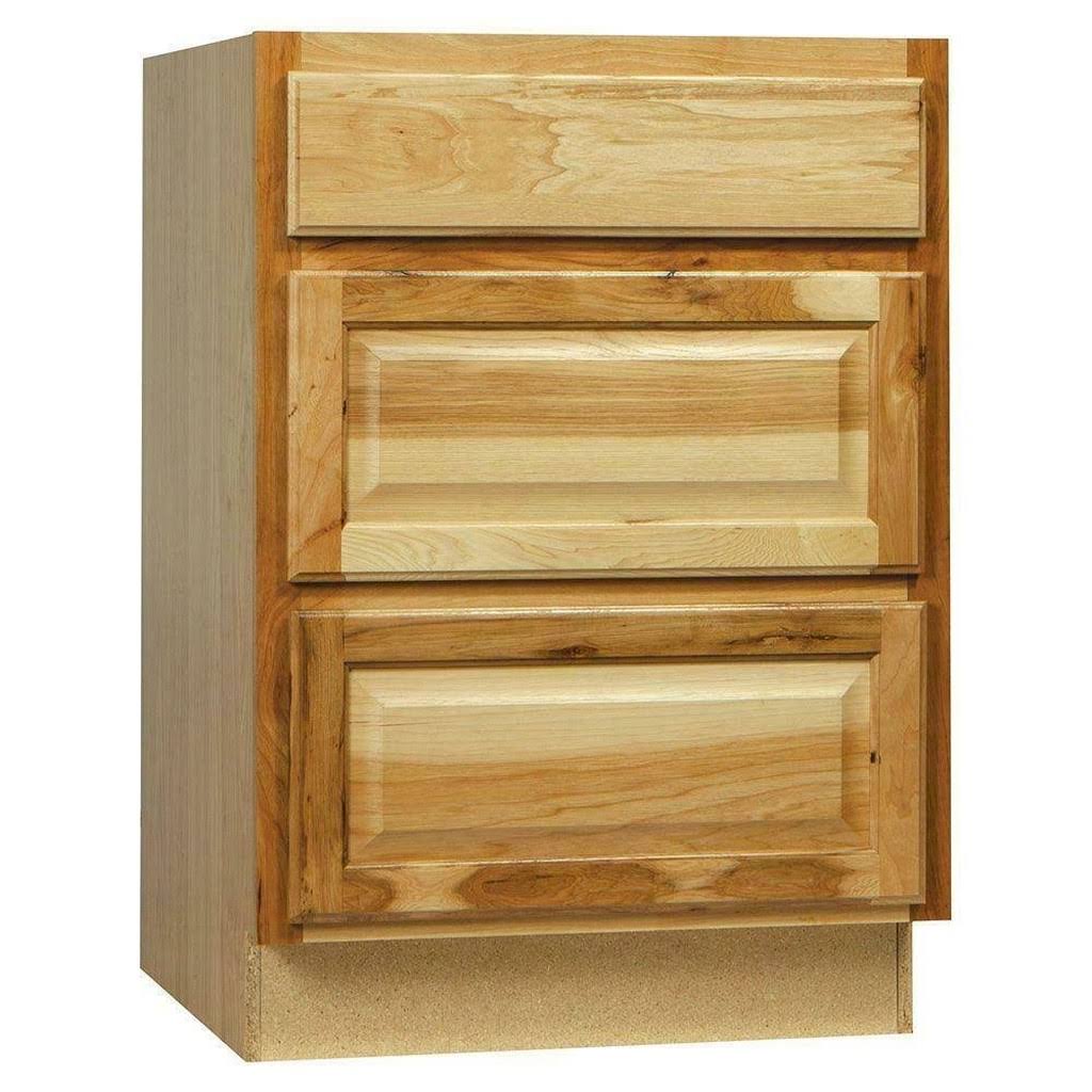 Hampton Bay Hampton Natural Hickory Raised Panel Assembled Drawer Base Kitchen Cabinet with Drawer Glides (24 in.x34.5 in.X24 in