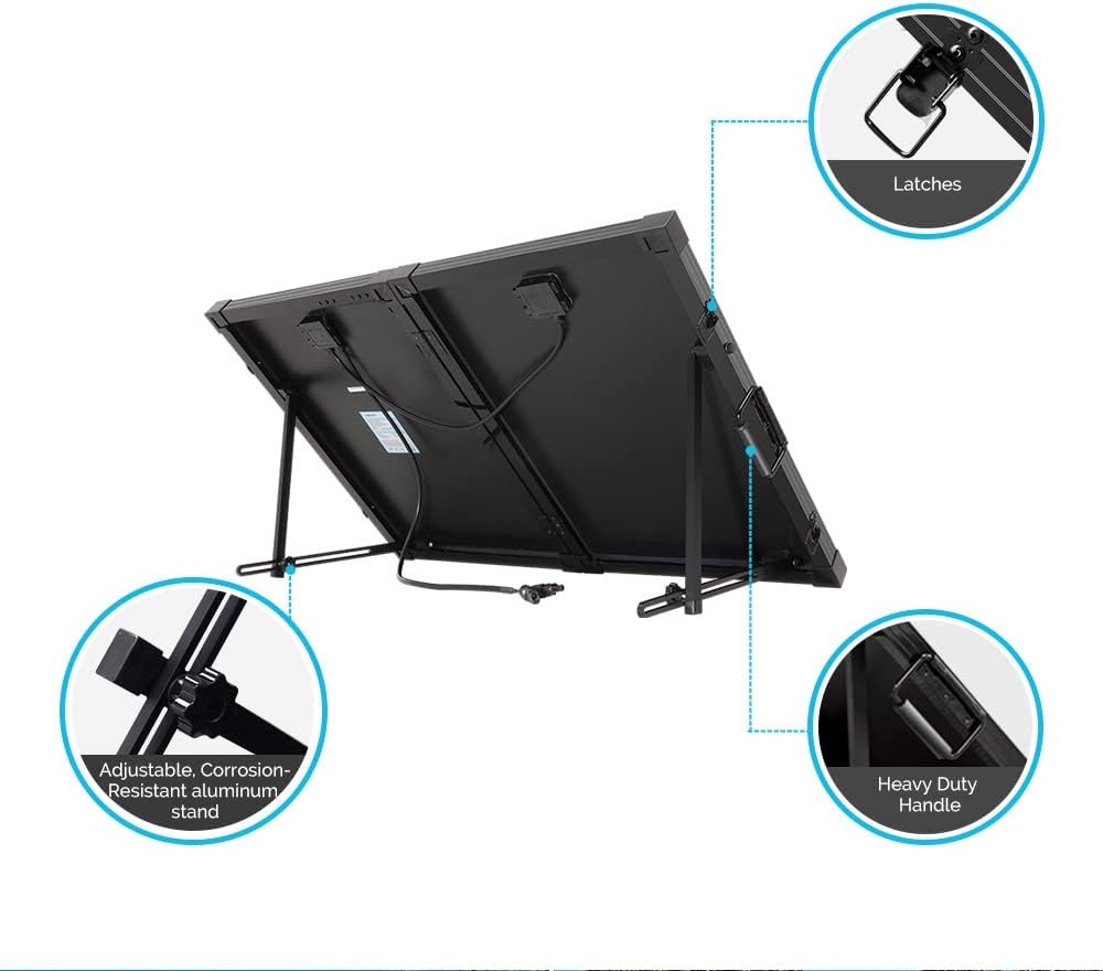 Renogy 100W 12V Monocrystalline Off Grid Portable Foldable 2pcs 50W Solar Panel Suitcase Built-In Kickstand