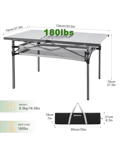 KingCamp Camping Table Folding Portable Table Aluminum Roll Up Lightweight Foldable Large Camp Table for Indoor Outdoor Picnic Backyard, 53.5"X27.5"