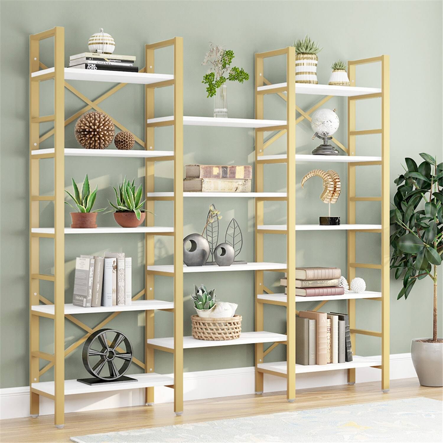 5-Shelf Bookcase, Open Bookshelf Vintage Industrial Style Shelves - Gold