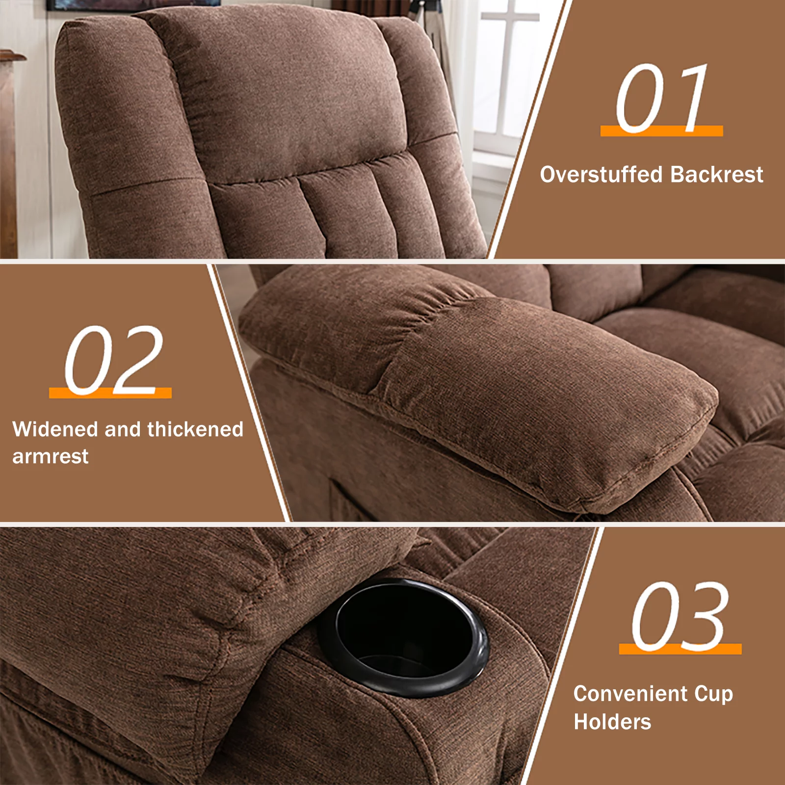 Power Lift Recliner Chair Sofa with Massage and Heat for Elderly, 3 Positions, 2 Side Pockets, USB Ports