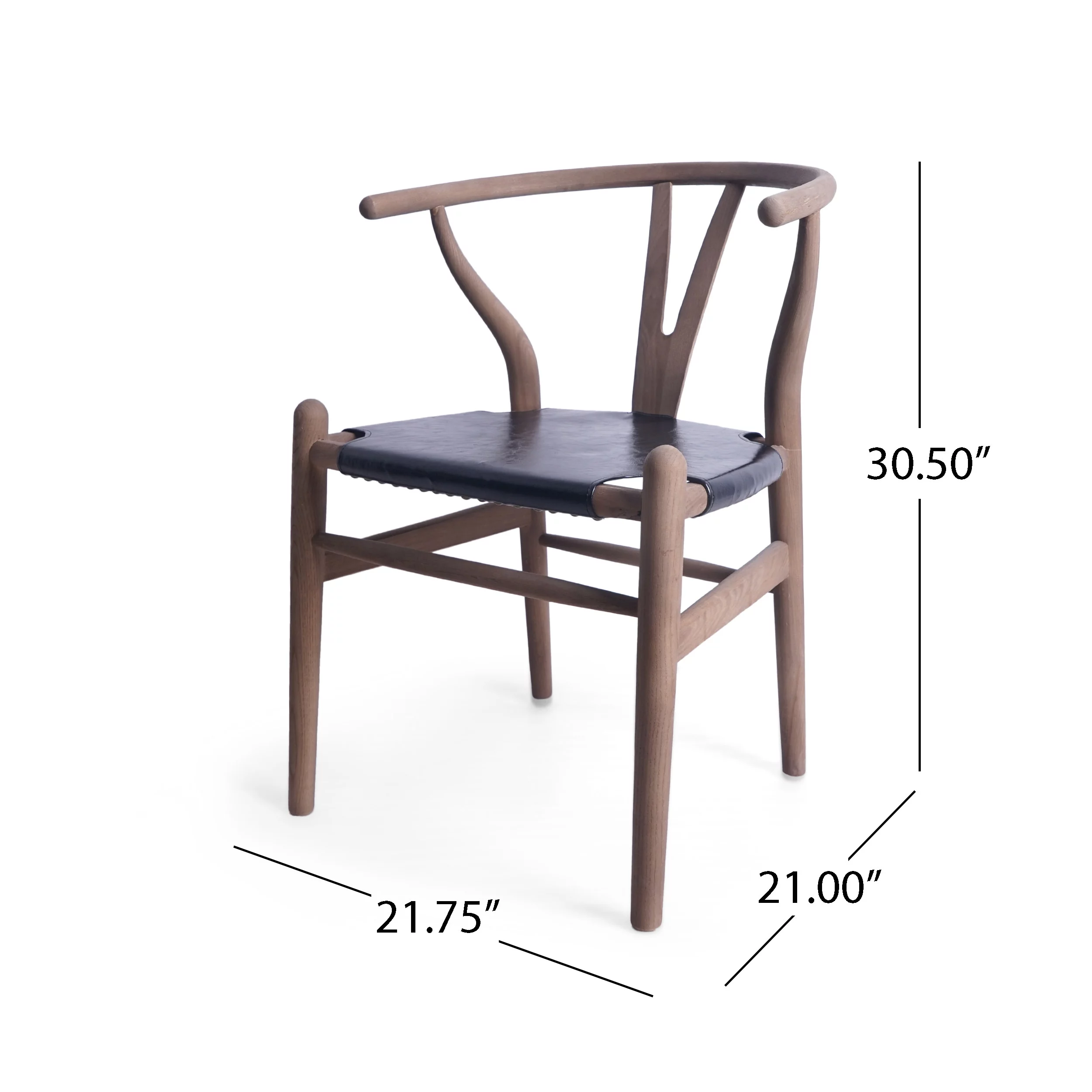GDF Studio Quince Rustic Faux Leather and Elm Wood Wishbone Chair, Black and Antique