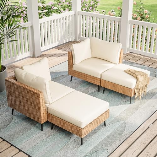 LAUSAINT HOME Outdoor Patio Furniture, 8 Piece Outdoor Sectional Sofa PE Rattan Wicker Patio Conversation Sets
