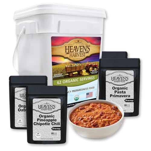 Heaven’s Harvest 25-Year Family Food Kit — Premium Emergency Food Supply. Freeze Dried Survival Food Kit + Water-Proof 25-Year Storage Bucket. MRE