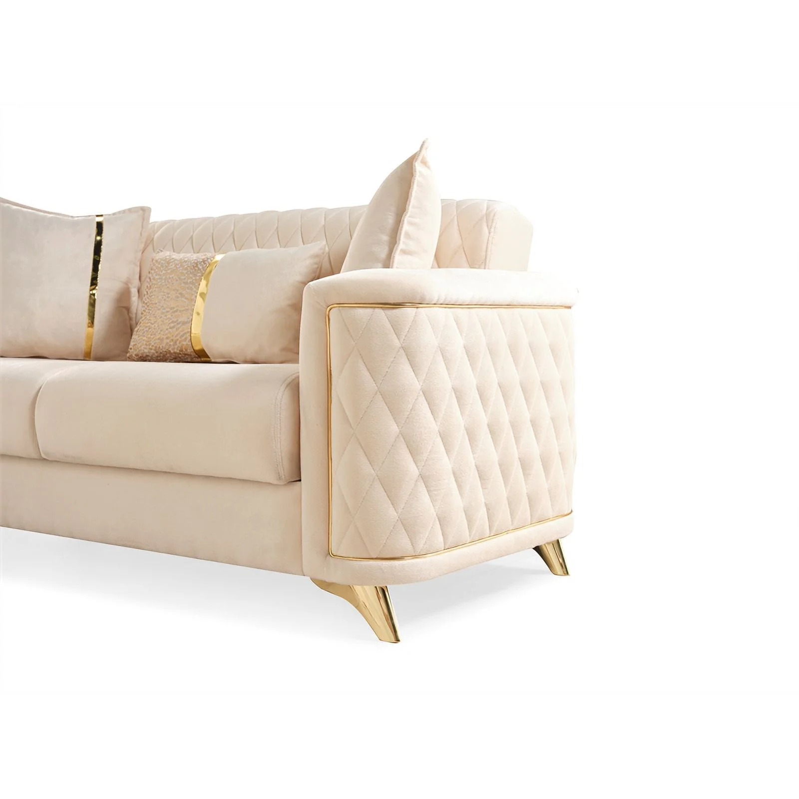 Luna Sofa Finished in Velvet Fabric made with wood in Ivory Color